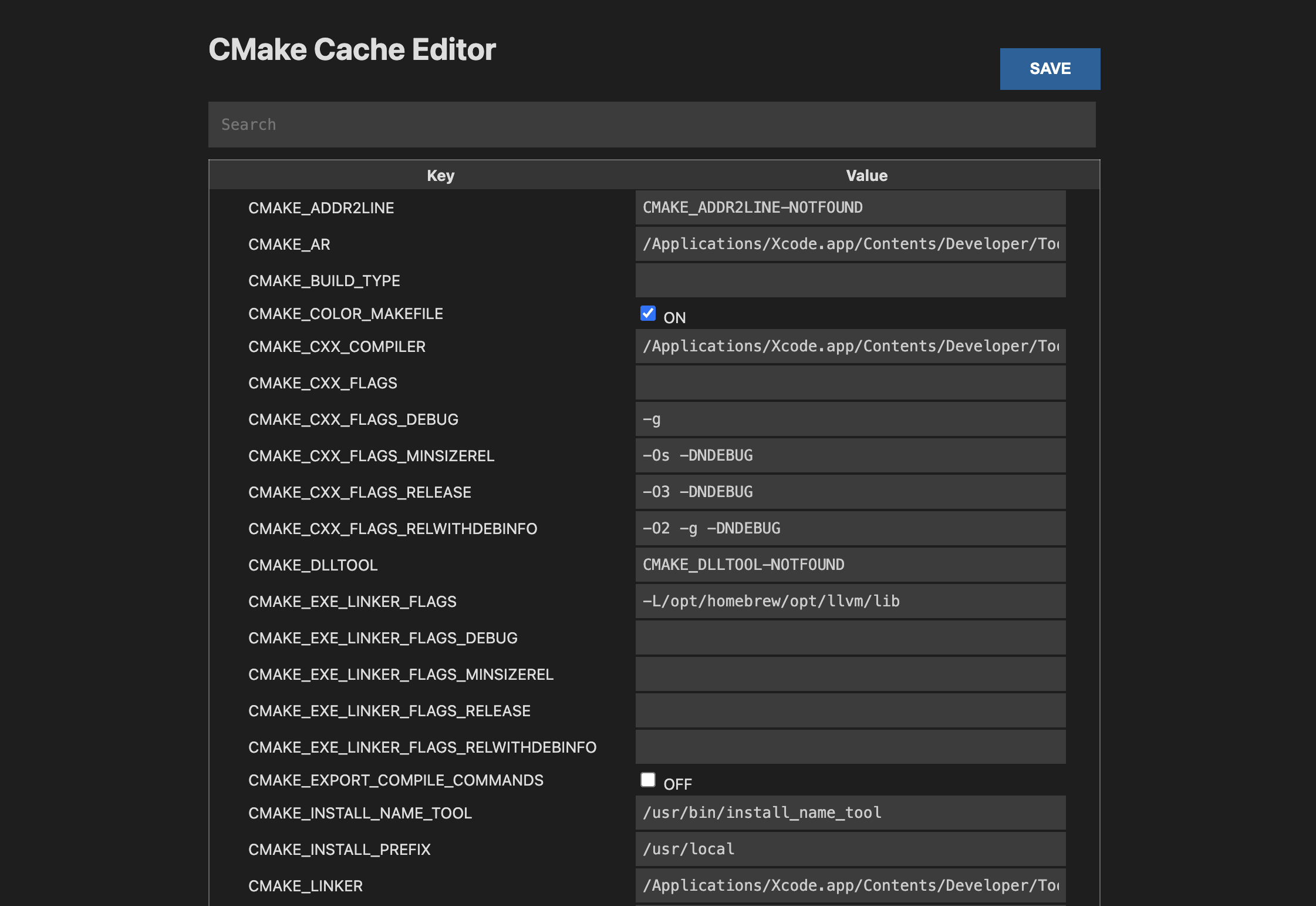 cmake cache editor